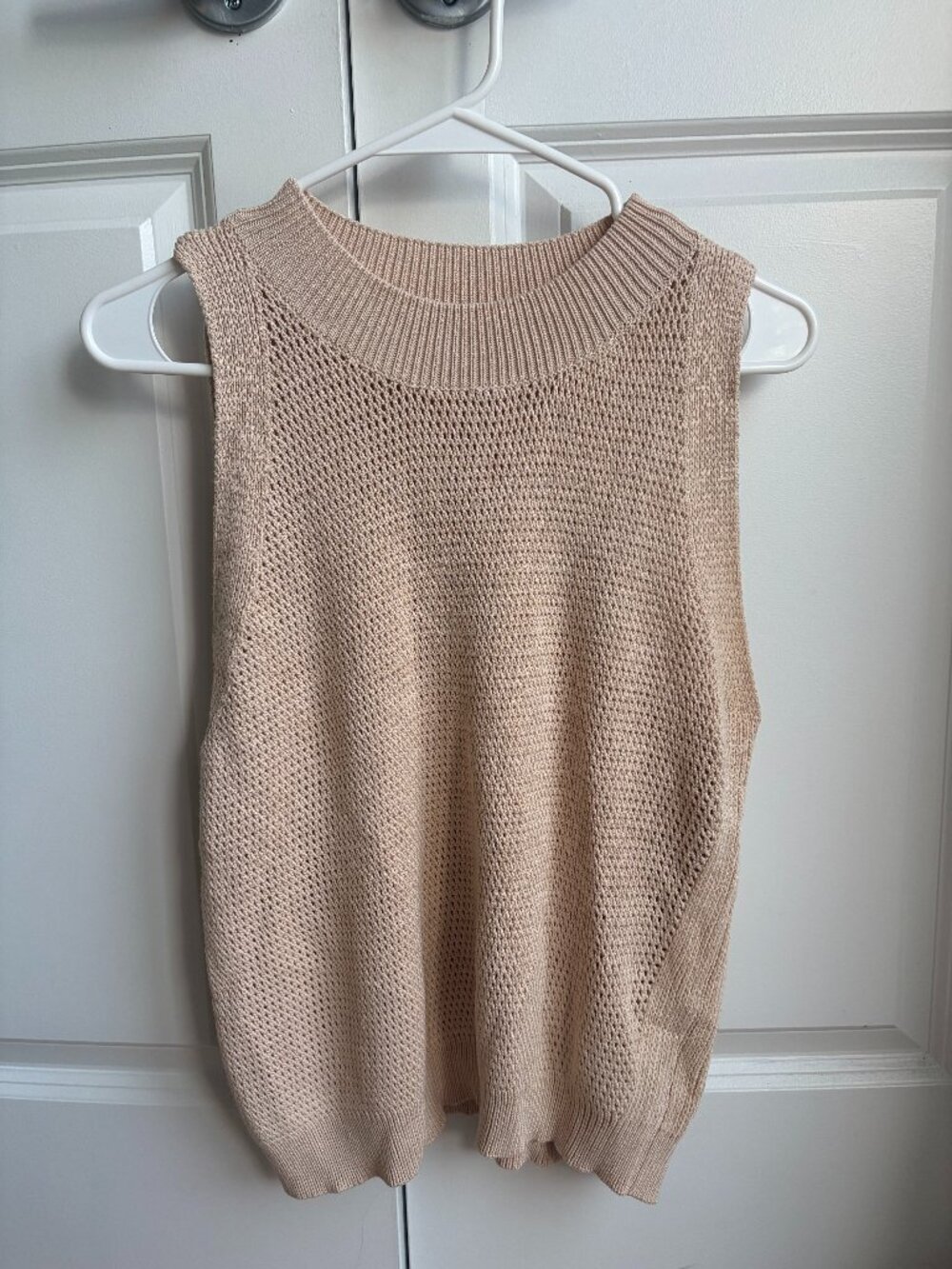Commense Knit Hollow Solid Tank Top in Apricot
